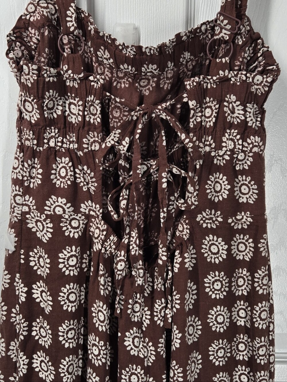 Ecote Urban Outfitters Floral Wide Leg Jumpsuit Size M Linen Blend Lace Back - Picture 7 of 13